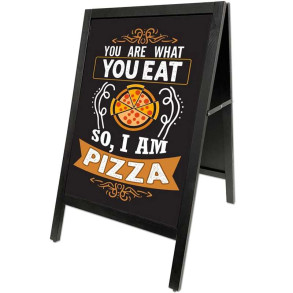 Wooden A-skilt i sortbejdset tr, med stltavler,  59 x 78 cm