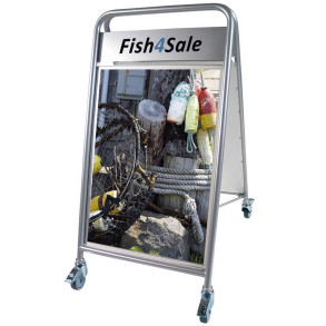 Expo Sign Lux Gadeskilt med logoplade og hjul - slv - 70 x 100 cm