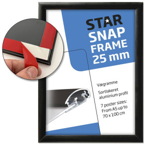 Klikramme Fast-Fix (med tape monteret p bagsiden, alu/sort RAL 9005, 25 mm, A5